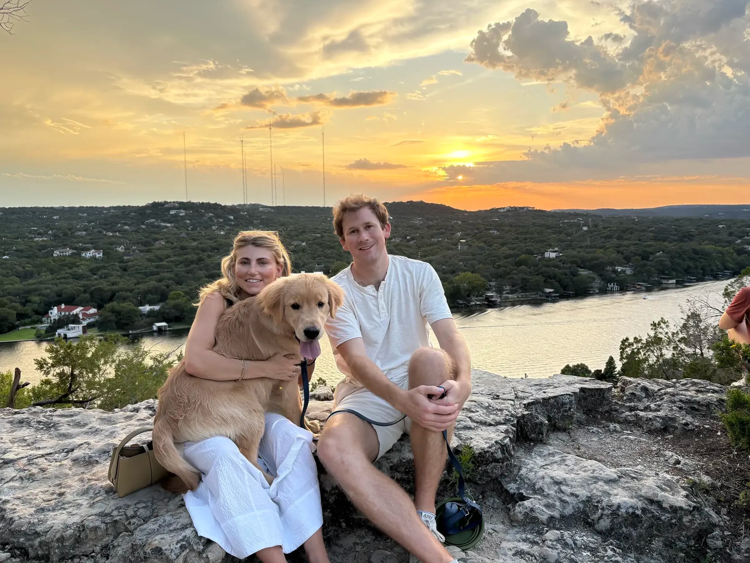 Avery Claire & Cary at sunset on Mount Bonnell — where Cary proposed